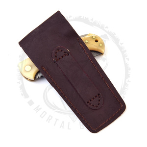 Couteau pliant damas fait main personnalisé os de chameau et manche en corne de buffle couteau de poche gravé avec étui en cuir - Product Image 5