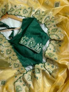 Belle tenue occasionnelle meilleur pur doux sergé net brillant tissu Sarees Blouse avec fil à broder travail exportateur mondial - Product Image 3
