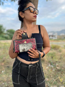 New Western Stylish Cowhide Tooled Fur <b>Leather</b> Wristlets Clutches Women Designed <b>Purse</b> Hot Selling Tooled <b>Leather</b> Unique Wallets - Product Image 5
