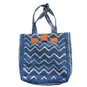 Best selling Hand Block Printed Quilted Cotton Fabric Decorative Cotton Fabric Canvas Tote Bag