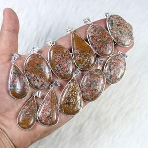 สร้อยคอแจสเปอร์ unakite ธรรมชาติคุณภาพสูงจี้เงินอัญมณีขนาดใหญ่ชุบด้วยเงินเครื่องประดับหนามเตยที่น่าดึงดูดการตั้งค่าเสน่ห์ - Product Image 6