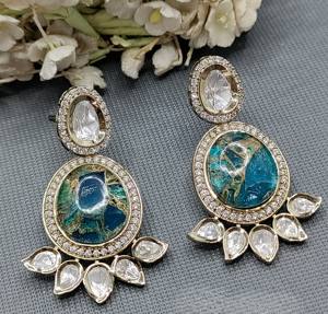 ต่างหูระย้าโมอิสซานไนต์หรูหราทันสมัยประดับด้วยทองเหลืองลวดลายดอกไม้ที่ทันสมัยสำหรับงานปาร์ตี้อุปกรณ์เสริม C-9 SKU - Product Image 2