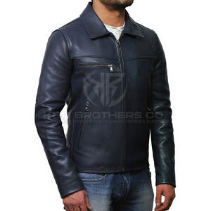 Blouson aviateur vintage en cuir pour homme col montant logo avant respirant hiver design élégant cuir véritable souple - Product Image 4