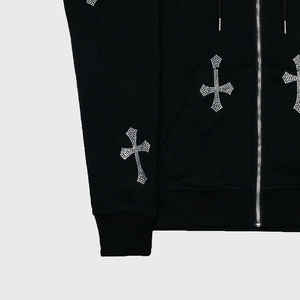 Moda Regular manga completa Unisex personalizado Rhinestone Sudadera con capucha High Street Style 100% algodón patrón sólido Rhinestone con capucha - Product Image 4