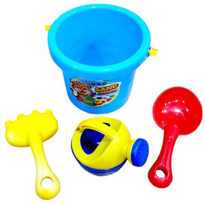 Plastic Kids Beach Bucket Play <b>Set</b> with Watering Can Shovel Rake in Mesh Bag - Product Image 1