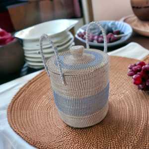 Cesta de almacenamiento de hierba Sabai de bajo precio con tapa y asas Cesta de algas marinas hecha a mano con asas Organizador de habitación para niños - Product Image 3