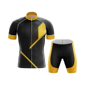 Ensemble de maillot de cyclisme personnalisé KATBROS INDUSTRY, noir et jaune, manches courtes, séchage rapide, respirant, polyester écologique, unisexe - Product Image 1