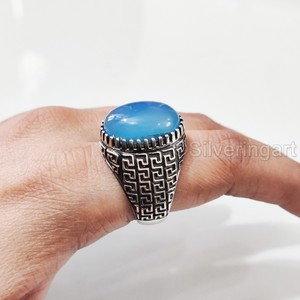 Bague pour homme en cuivre bleu naturel turquoise pierre précieuse décembre bague de naissance arabe bijoux fins bague en argent sterling 925 vente en gros - Product Image 1