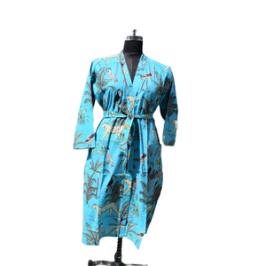 Kimono Algodón Impreso Albornoz Mujer Verano Frente abierto Ropa de dormir Bata Ropa de playa Vestido - Product Image 1