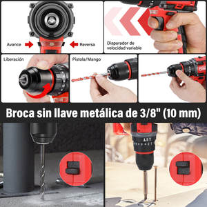 Taladro de Impacto sin Escobillas Pointekx 21V 1.5Ah Rojo y Negro, Herramienta Profesional para Trabajar la Madera con Velocidad Variable - Product Image 5