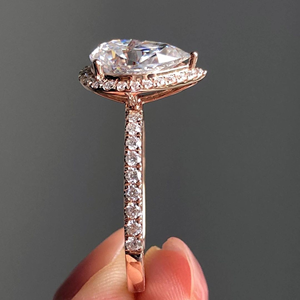 Anillo de diamante cultivado en laboratorio con corte de pera de 2,50 quilates, chapado en rodio clásico para compromiso, anillo fino de boda, oro rosa de 14K - Product Image 5