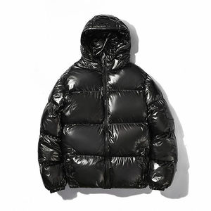 Veste matelassée brillante avec impression de logo personnalisé, streetwear, veste d'hiver épaisse et chaude à capuche noire, veste matelassée unisexe - Product Image 1