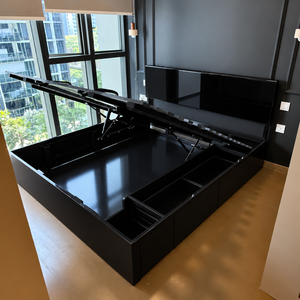 Lit plateforme en bois noir avec sommier relevable et rangement avec tiroirs pour chambre moderne - Product Image 1