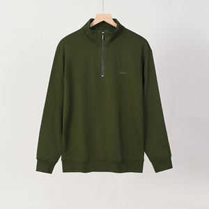 Vente en gros Sweat à capuche en polaire confortable pour homme, 100% coton, broderie de marque, mode d'hiver, fermeture éclair 1/4, coupe ample, uni, pour l'extérieur - Product Image 4