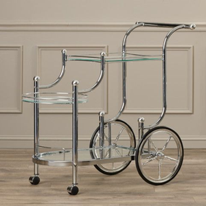 Two-tier serving trolley, ornate gold metal frame with <b>dark</b> <b>wood</b> <b>shelves</b>. Available at wholesale price. - Product Image 6