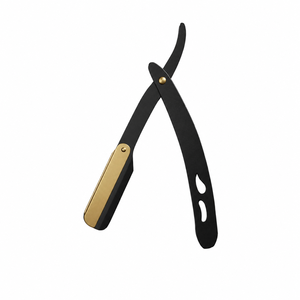 Stainless Steel Single Blade Razor for <b>Men</b> Face & <b>Bikini</b> Use Barber Shop Use Black Handle with Gold Accent - Product Image 1