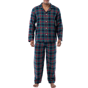 Costume de nuit personnalisé en flanelle Chemises boutonnées pour hommes Pantalon Pyjama Costume de nuit Maison Plaid Flanelle Lounge Wear Deux pièces - Product Image 3