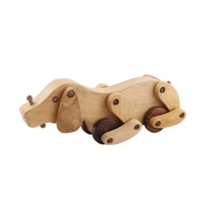 Jouet pour chien en bois fabriqué à la main sur roues pour les tout-petits finition lisse en forme d'animal jouet à pousser et à rouler pour les enfants - Product Image 3
