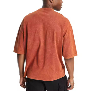 T-shirt surdimensionné tricoté en coton 100% lavé à l'acide vintage pour hommes Logo personnalisé Impression numérique légère en détresse - Product Image 2