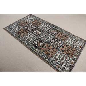 Vintage Accent Rug 0.3x6.5 ft, Turkish <b>Brown</b> Floral <b>Wool</b> Rug - Product Image 2