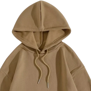 Sweat-shirt à capuche en molleton de coton beige brun, surdimensionné, uni, sans marque, unisexe, décontracté, streetwear, capuche, vente en gros - Product Image 4