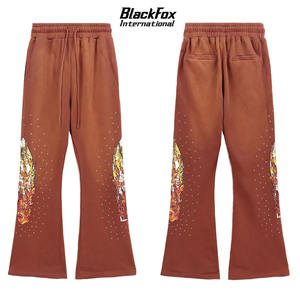 กางเกงขาบานผ้าฝ้ายพิมพ์ลายเฮฟวี่เวทดีไซน์ใหม่สำหรับทุกเพศเสื้อผ้าลำลองไซส์ใหญ่พิเศษกางเกงขาบานขายส่ง - Product Image 2