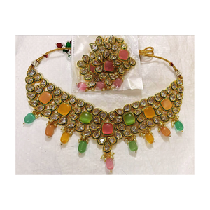 Mayorista indio Conjunto de joyería de moda de lujo Diseñador personalizado Chapado en oro Kudan Collar Pendientes Boda Fiesta de compromiso - Product Image 1