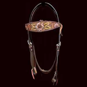 Headstall élégante en cuir de vachette usiné fleur bride de cheval occidentale de qualité supérieure, tack équestre par les exportateurs indiens - Product Image 1