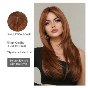 Perruque blonde de mode avec des racines foncées postiche synthétique droite longue couche pour les femmes fibre douce saine facile cuivre marron - Product Image 2