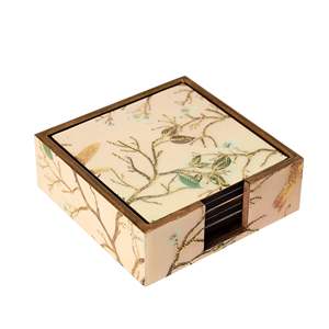Achetez un ensemble de 4 sous-verres carrés en marbre et en bois, ensemble de sous-verres en bois personnalisés avec 0 os fait main et incrustation en laiton fabriqués en Inde - Product Image 4