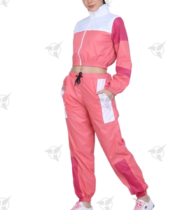 Chándal cortavientos de nailon con logotipo personalizado, conjunto de pantalones de dos piezas, conjunto cortavientos de bloque de color, chándal de diseñador con cremallera para mujer - Product Image 3