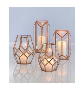 Linterna de Vela decorativa de Metal de nuevo diseño en marco de alambre terminado en oro rosa para decoración interior - Product Image 1