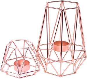 Lot de 2 bougeoirs en T en métal de forme hexagonale pour la décoration du salon Bougeoir en T de luxe fini or - Product Image 3