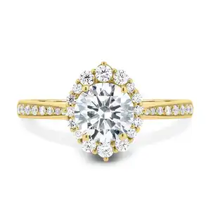 2024 Nhà Cung Cấp Thiết Kế Đồ Trang Sức Vàng Vòng Brilliant Cut 1.5ct Solitaire Phòng Thí Nghiệm Grown Kim Cương Nhẫn Tùy Chỉnh Đám Cưới Engagement Ring