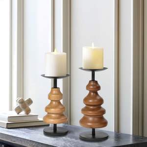 <b>Set</b> Of 3 Rustic Wood Metal Pillar <b>Candle</b> Holder Nordic Decorative Candlestick For Table Centerpiece Living Room Home Hotel Decor - Product Image 6
