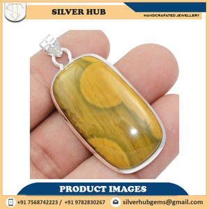 Pendentif classique tendance en argent sterling 925 avec pierre précieuse de jaspe marin de forme carrée, pendentifs et breloques fins en gros - Product Image 3