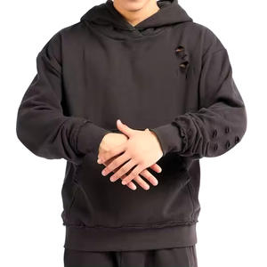 Sudadera con Capucha de Corte Regular, Lisa, Lavada al Ácido, Personalizada, Transpirable, para Hombre, Invierno, 100% Algodón Orgánico, Ecológica, Hecha en Fábrica - Product Image 3