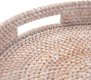 Handmade Attractive Round Rattan Serving <b>Tray</b> <b>Table</b> Elegant Decorative Food Storage Platter With Handles for Kitchen & Bathroom - Product Image 2