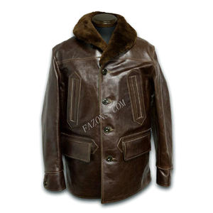 Veste en cuir d'aviateur vintage Flight, manteau de garde-côtes en cuir véritable, veste longue en cuir véritable avec col en fourrure de mouton, OEM - Product Image 6