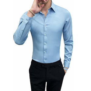 Chemises habillées pour hommes en gros, design personnalisé, manches longues, couleur unie, décontractées pour le bureau, respirantes, 100% coton, écologiques - Product Image 3