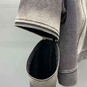 Sweat à capuche court zippé pour femme, 100 % coton, coupe ample, broderie frontale, design uni, effet délavé soleil, délavage acide, hiver - Product Image 3