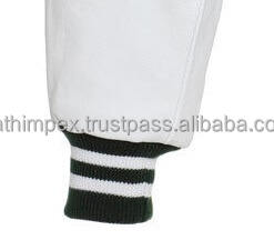 Veste universitaire unisexe vert forêt blanche broderie personnalisée corps en laine manches en cuir fermeture à bouton pression prêt pour le printemps - Product Image 5