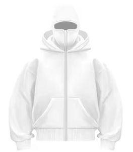 Haute qualité hommes Streetwear masque complet à capuche goutte épaule Double couche fermeture éclair motif solide 3D conception brodée - Product Image 4