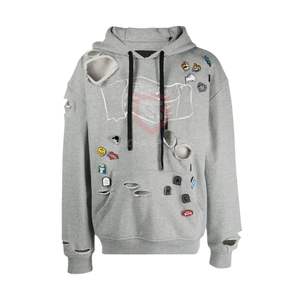 Sudadera con Capucha Vintage Negra con Lavado Ácido, Paneles de Hombro Acanalados, Sudadera de Felpa de Algodón Desgastada - Product Image 4