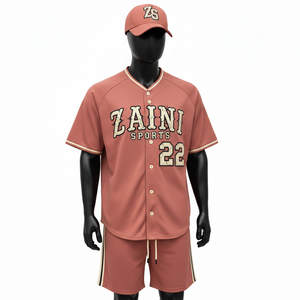 Ensemble short de baseball pour homme, jersey en polyester mesh de haute qualité, doux et respirant, couleur rose, logo brodé, ensemble short pour homme - Product Image 4