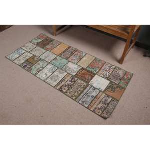 Alfombra Turca Vintage, Alfombra de 2.5x5.3 pies, Alfombra Marrón Verde Estilo Suroeste - Product Image 2