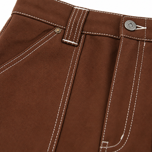 Pantalones Cargo Marrones Personalizados al por Mayor, Pantalones de Pierna Recta de Alta Calidad con Múltiples Bolsillos y Costuras en Contraste, Pantalones de Estilo Urbano para Hombre - Product Image 5