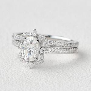 ชุดแต่งงานวินเทจเพชรทรงรีคุณภาพพรีเมียม ได้รับการรับรองจาก IGI ระดับ VVS เพชรเพาะเลี้ยงในห้องปฏิบัติการ พร้อมแหวนแต่งงานแบบ Eternity สำหรับผู้หญิงทันสมัย - Product Image 2