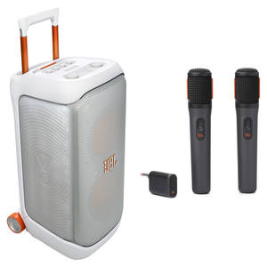 Enceinte de fête sans fil PartyBox Stage 320 240W neuve avec kit de microphones pour deux personnes (blanc) - Product Image 1