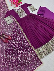 Tennecy haute qualité fausse floraison paillettes Zari brodé femmes indien traditionnel Maxi robe réversible tenue de soirée - Product Image 3